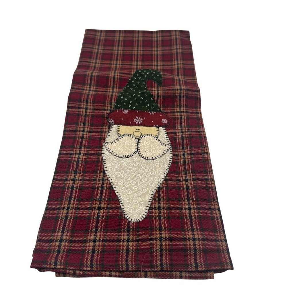 Park Designs Holiday Plaid Santa Appliqué Tea Towel Cotton 18x28 Pre-Owned